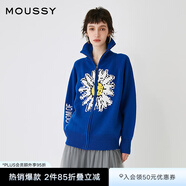 moussy 早春新品太陽花翻領(lǐng)寬松拉鏈針織開衫女028HS870-0261 110藍色 均碼