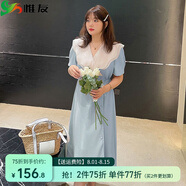 惟友遮肚子顯瘦連衣裙大碼女裝胖妹妹夏裝復(fù)古通勤風(fēng)氣質(zhì)裙子 清新藍(lán) 2XL 【尺碼偏大】 建議150-170斤