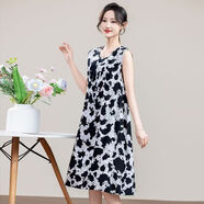 沛阮棉綢睡衣女夏季無(wú)袖睡裙女綿綢連衣裙中老年加大碼寬松裙子可外穿 黑色豹紋 4XL 建議140-160斤加肥大碼