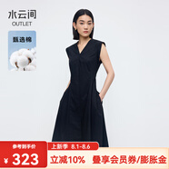 水云間黑色V領(lǐng)連衣裙女2025夏新款無(wú)袖收腰a字裙顯瘦簡(jiǎn)約純棉中長(cháng)款裙子 黑色 L