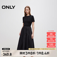 ONLY2025春季新款優(yōu)雅氣質(zhì)純色拼接短袖長裙連衣裙女|125107024 H1Z 黑色 XS