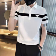 利郎冰.絲短袖polo衫男士夏季休閑珠地棉t恤男裝帥氣拼接修身半袖 3037白色 M