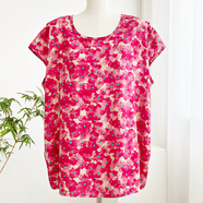 棉綢上衣女加大碼寬松單件套頭短袖薄款微胖mm人造棉家居服t恤衫 玫紅GFI 6XL 90-145斤