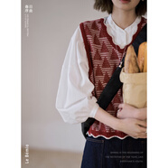 LE BEMIO「白描工作間」“返校日”春裝新品V領(lǐng)毛針織衫提花復古針織馬甲 酸莓紅(預售) M