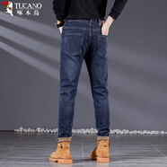 啄木鳥(niǎo)（TUCANO）修身小腳牛仔褲男士秋冬季新款加絨保暖棉彈顯瘦潮高端長(cháng)褲子男褲 深藍 34