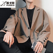普戈斯（PUGESI）休閑西裝新款港風(fēng)西服外套男學(xué)生西裝潮流寬松大碼春季休閑服韓版 深棕色 L