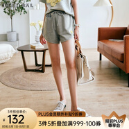Olrain法式穿搭灰色休閑褲女夏季高腰闊腿運動(dòng)短褲 灰色 S 155/64A