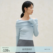 亦谷毛衣一字肩上衣針織衫女裝春秋2025年新款白色顯瘦內(nèi)搭打底衫 藍(lán)色 S