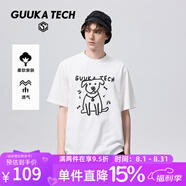GUUKA TECH潮牌重磅短袖t恤男士打底衫夏季2025新款五分半截袖純棉印花體恤 白色 S