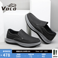 VOLO犀牛鞋子男鞋夏季商務(wù)休閑皮鞋男士透氣一腳蹬透氣厚軟底爸爸鞋 黑色 四季款 44