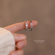 TIME GATHER水晶銀戒指簡(jiǎn)約青絲鋯石S999情侶對戒個(gè)性男女S925銀活口戒送女友 一對情侶戒指（S925銀） 純銀（贈精美禮盒+擦銀布）