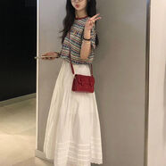 樂(lè )雅秀美式復古拼色套裝女短袖T恤女夏季寬松原宿風(fēng)休閑百搭半身裙兩件 條紋T恤 +白裙子【套裝】 S