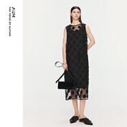 AUM噢姆【商場(chǎng)同款】2025年秋季新款氣質(zhì)波點(diǎn)繡流蘇開(kāi)衩無(wú)袖連衣裙女 黑色 L