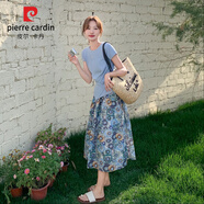 皮爾卡丹韓系短袖針織t恤衫套裝裙女夏2025年新款碎花半身裙兩件套連衣裙 針織衫+半身裙 M （105-115斤）