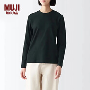 無(wú)印良品（MUJI）女式 雙羅紋編織 圓領(lǐng)長(zhǎng)袖T恤打底衫女款內(nèi)搭上衣秋季 黑色  4S M (160/84A)