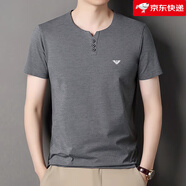 Emporio Armani阿瑪尼2025夏季新款高端冰絲短袖t恤男爸爸休閑半袖體恤打底衫男 灰色 灰色 4XL 190