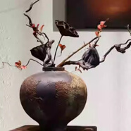 磊鑫達侘寂風(fēng)復古粗陶瓷桌面花瓶客廳插干花民宿茶室新中式玄關(guān)禪意擺件 古雅花瓶