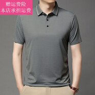 Fickan中年男士短袖T恤夏季翻領冰絲加肥加大爸爸體桖胖子300斤大碼男裝 綠色 L 建議120-140斤