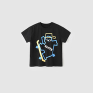 巴厘小豬【斷碼清倉】男童短袖t恤中大童運動(dòng)夏裝男孩酷帥純服兒童上衣 黑色 130