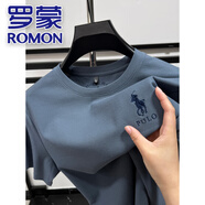 羅蒙（ROMON）100%純棉圓領(lǐng)短袖T恤男夏季新款刺繡馬標(biāo)百搭寬松中青年全棉體恤 淺藍(lán)色 2XL /54