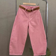 兔嵐彎刀褲鐮刀褲女小個(gè)子夏季2025九分牛仔彎刀糖果褲闊腿寬松顯瘦百 粉色不帶腰帶 XL 110-125斤