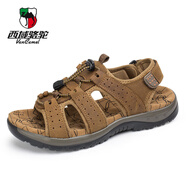 西域駱駝（VANCAMEL）大碼涼鞋男2025年夏季新款真皮涼鞋大碼男士戶外防滑沙灘涼鞋 淺棕69 42