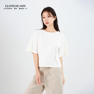 哥弟（GIRDEAR）女裝上衣時尚簡約夏裝圓領顯瘦減齡短袖T恤1300790-3 白色 L (4碼)