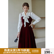 獨束大碼女裝絲絨吊帶連衣裙女冬裝新款胖mm法式氣質(zhì)背帶裙顯瘦 紅色 M