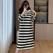 ROAR UTHAUG2025年新款條紋連衣裙女春秋季韓版寬松小個(gè)子長(cháng)袖連帽衛衣中長(cháng)裙 條紋【面料 雙口袋中長(cháng)裙】 S 建議80-100斤