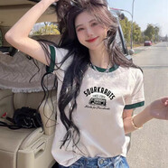 以純 YISHION純棉色領(lǐng)短袖T恤女2025夏季新款洋氣減齡打底衫撞色顯瘦內(nèi)搭上衣 212綠領(lǐng) XL (115-125斤)