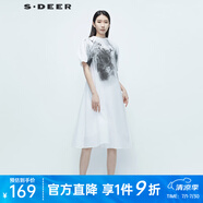 S.DEER圣迪奧女裝撞色印花圓領(lǐng)連衣裙S20281270 白色/90 L/170