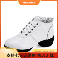 美德美廣場(chǎng)舞鞋橡膠底短靴子跳舞鞋系帶軟底真皮 頭層牛皮 真皮特 白色 34