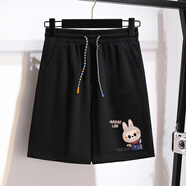 一寸相思拉布布聯(lián)名白色短袖t恤女2025新款爆款夏季寬松大碼體恤純棉上衣 黑色褲子（labubu款） L (110-125斤）