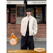 尤芮軻飛行夾克男三防美式秋冬穿搭加厚立領(lǐng)棒球服外套短款工裝沖鋒衣 象牙白【升級款加棉】 L 110-130斤