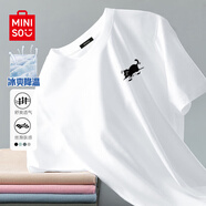 名創(chuàng)優(yōu)品（MINISO）冰絲T恤男夏季男生運(yùn)動(dòng)休閑寬松短袖2025新款涼感透氣速干衣服男t 白色(愛(ài)心耳兔胸標(biāo)) M 170(30天質(zhì)量問(wèn)題全額退)