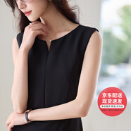 凡琴圓領(lǐng)V口無袖a字小黑裙氣質(zhì)通勤連衣裙子夏新 452LJ1599 黑色  M 