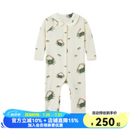 Milkbarn新生兒連體服寶寶長袖包屁衣嬰兒春秋哈衣爬服連體衣 白沙蟹蟹（娃娃領） 73cm (6-12m)