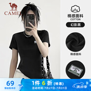 駱駝（CAMEL）正肩修身棉感舒適透氣女T恤上衣 J24BARLG019 幻影黑 L