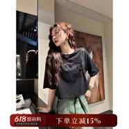 三吉黑花【聞花落】國(guó)風(fēng)天絲亞麻短袖女T恤獨(dú)特漂亮初夏小上衣潮 墨黑 S