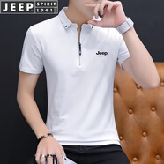 JEEP SPIRIT吉普短袖T恤男polo半袖新款男士夏季t恤衫商務休閑翻領上衣體恤純 T118 白色 M (90-110斤)