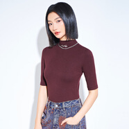 木果果木木果果木2025秋季新款甜酷少女風(fēng)半高領(lǐng)修身顯瘦短袖T恤女上衣 梅洛酒紅 S