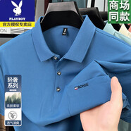 花花公子（PLAYBOY）純棉短袖T恤男夏季新款真口袋商務(wù)翻領(lǐng)POLO衫上衣休閑半袖爸爸裝 繡花口袋藍色收藏加購優(yōu)先發(fā)貨 XL 175建議135-150斤