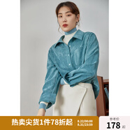 獨束大碼女裝燈芯絨襯衫女冬裝新款疊穿中長(cháng)款遮胯顯瘦胖mm襯衣 藍色 XL