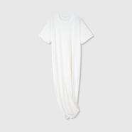 UNICA/懶人時(shí)髦出圈_清爽輕薄桑蠶絲棉下擺開(kāi)叉堆褶短袖T版連衣裙 【經(jīng)典白】 短袖清爽桑蠶絲棉 XS 【現貨48小時(shí)發(fā)】