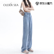 OLDER SEA淺色天絲牛仔褲女夏季薄款2025新款高腰冰絲窄版闊腿褲子 淺藍(lán)色 L 建議105-115斤
