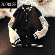 UOOROSE  廣州棒球服2025新款美式棒球服外套男春秋oversize國(guó)潮黑白拼接 黑色 外套107款 L 建議115-130