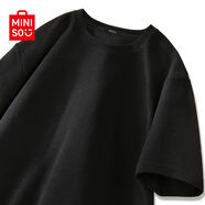 名創(chuàng)優(yōu)品（MINISO）t恤男短袖夏季男款山茶花綠色寬松衣服2025年新款重磅華夫格半袖 黑色(純色) 5XL (體重230-260斤)