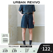 UR2025夏季新款女裝休閑復(fù)古水洗壓褶牛仔短褲UYU850039 藍(lán)色 27
