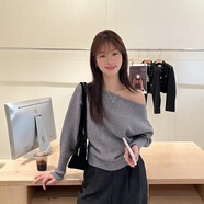 布舒瑤卡其色心機(jī)純欲風(fēng)一字肩露肩針織衫女春季感慵懶毛衣內(nèi)搭上衣 淺灰色【又a又颯/歐貨上衣/miu系 S 80-95斤【關(guān)注店鋪送運(yùn)費(fèi)險(xiǎn)】