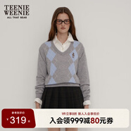 Teenie Weenie小熊秋學(xué)院休閑綿羊毛混紡V領(lǐng)學(xué)院菱形格毛衣針織衫